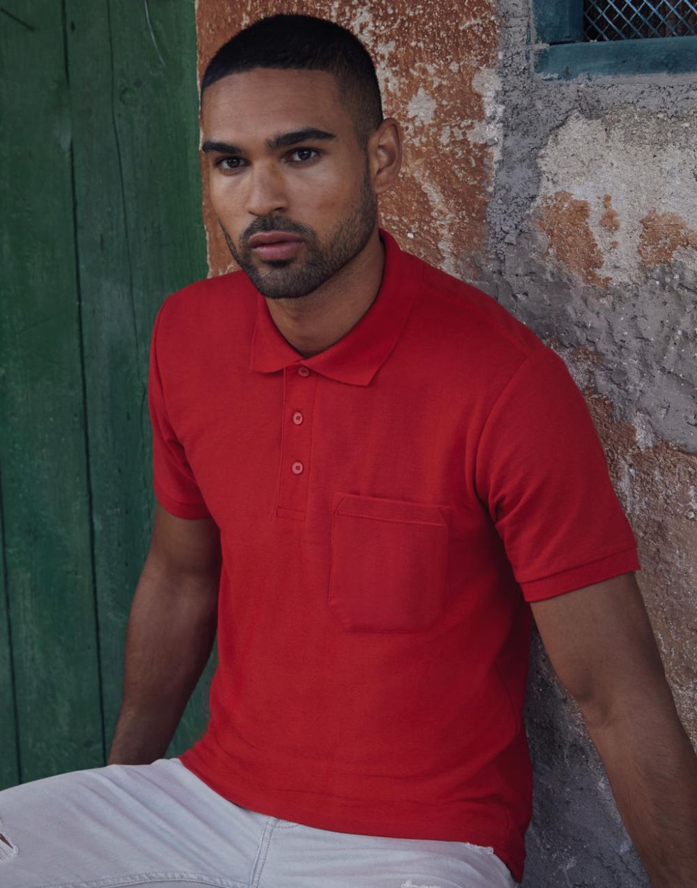 Polos manga corta fruit of the loom piqué 6535 con bolsillo con publicidad vista 1