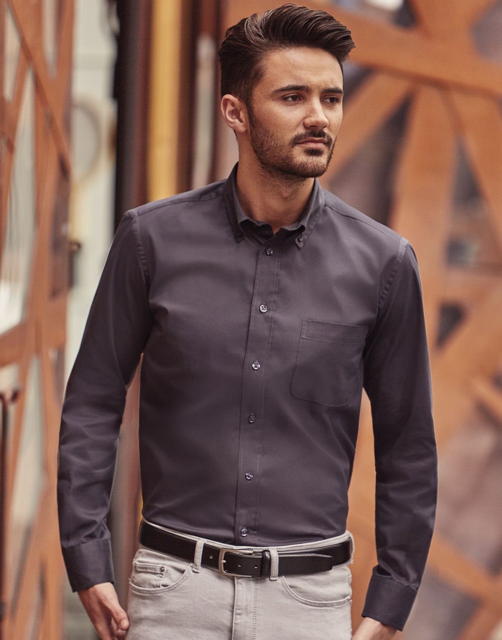 Camisas manga larga russell clásica sarga manga larga para personalizar vista 6