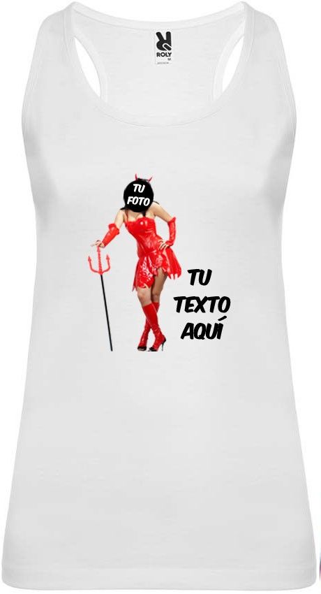 Camiseta blanca de tirantes para despedida de soltera con diseño de diablesa vista 1