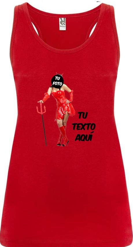 camiseta de tirantes de despedida para mujer en color con diseÃ±o de diablesa con impresiÃ³n vista 1