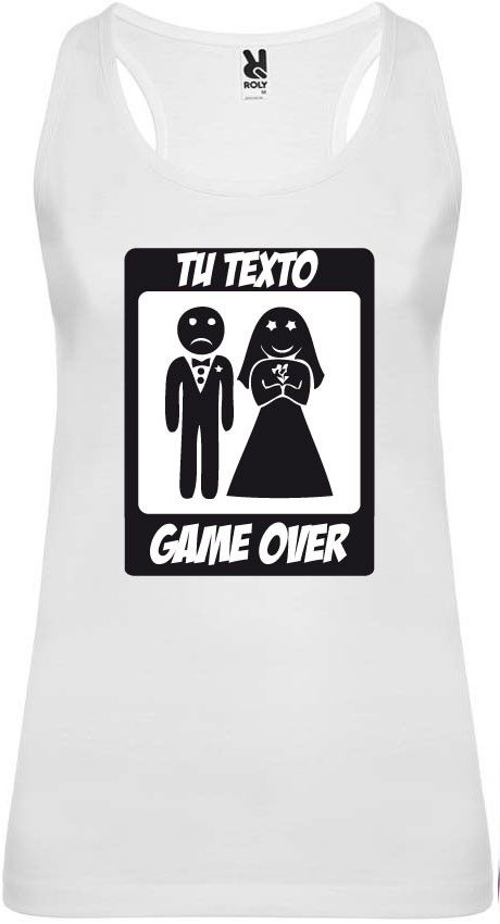 Camiseta blanca de tirantes para despedida de soltera con diseño game over para personalizar vista 1