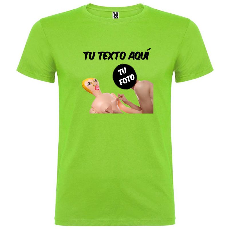 Camisetas despedida hombre para fiestas con diseÃ±o de muÃ±eca hinchable troquelado 100% algodÃ³n vista 1