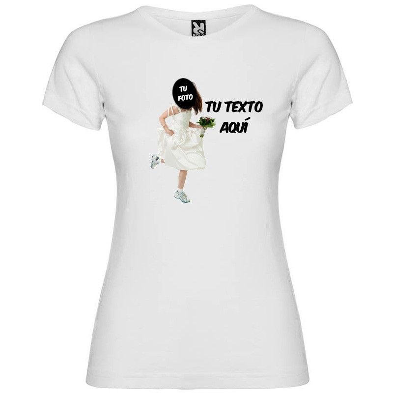 Camiseta blanca de despedida de soltera novia a la fuga con tu foto con impresiÃ³n vista 1
