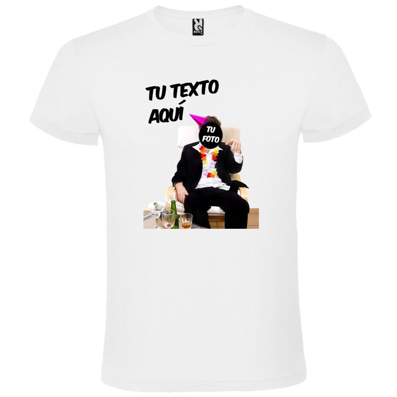 Camisetas despedida hombre blanca de fiesta con foto de borracho 100% algodÃ³n vista 1