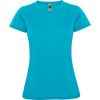 Camisetas técnicas roly montecarlo mujer de poliéster turquesa con logo vista 1