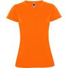 Camisetas técnicas roly montecarlo mujer de poliéster naranja fluor con logo vista 1