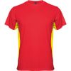 Camisetas técnicas roly tokyo de poliéster rojo amarillo vista 1