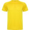 Camisetas técnicas roly montecarlo de poliéster amarillo con logo vista 1