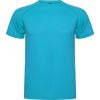 Camisetas técnicas roly montecarlo de poliéster turquesa con logo vista 1