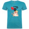 Camisetas despedida hombre con diseño troquelado de muñeca hinchable y globo 100% algodón turquesa vista 1